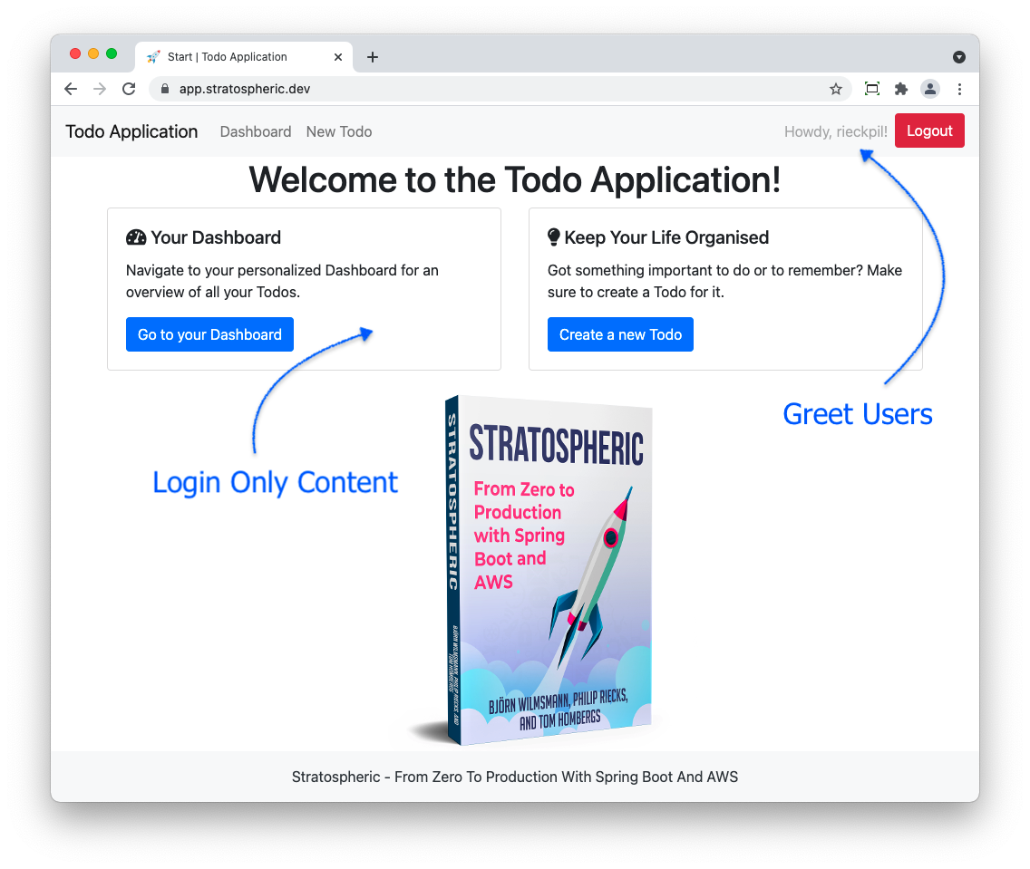 Sample Application Overview Page With a Logged-In User